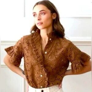 MILLE Vanessa Brown Ruffled Top